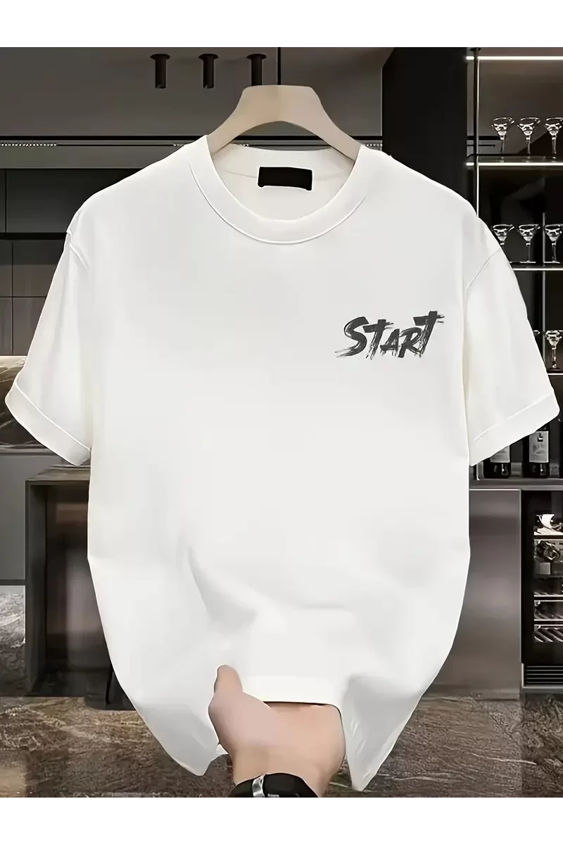 Oversize Bisiklet Yaka Start All Over Baskılı T-Shirt - Beyaz