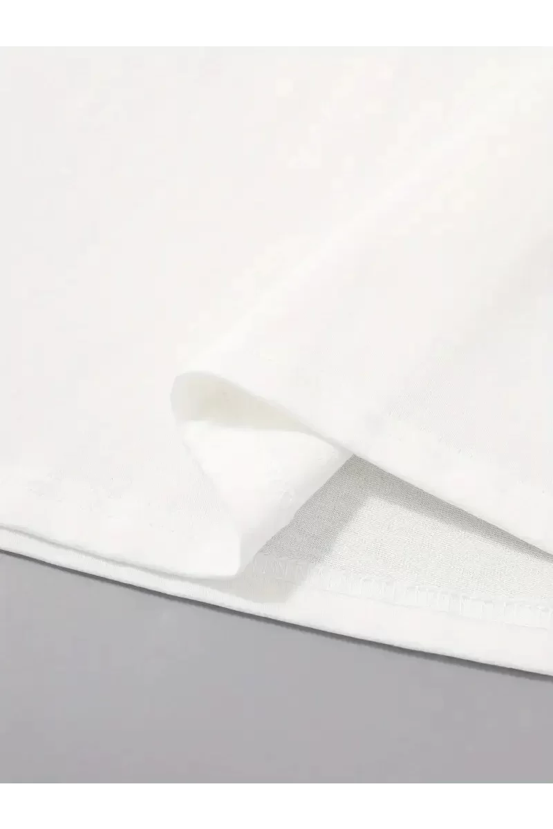 Oversize Bisiklet Yaka Uçak Baskılı T-Shirt - Beyaz