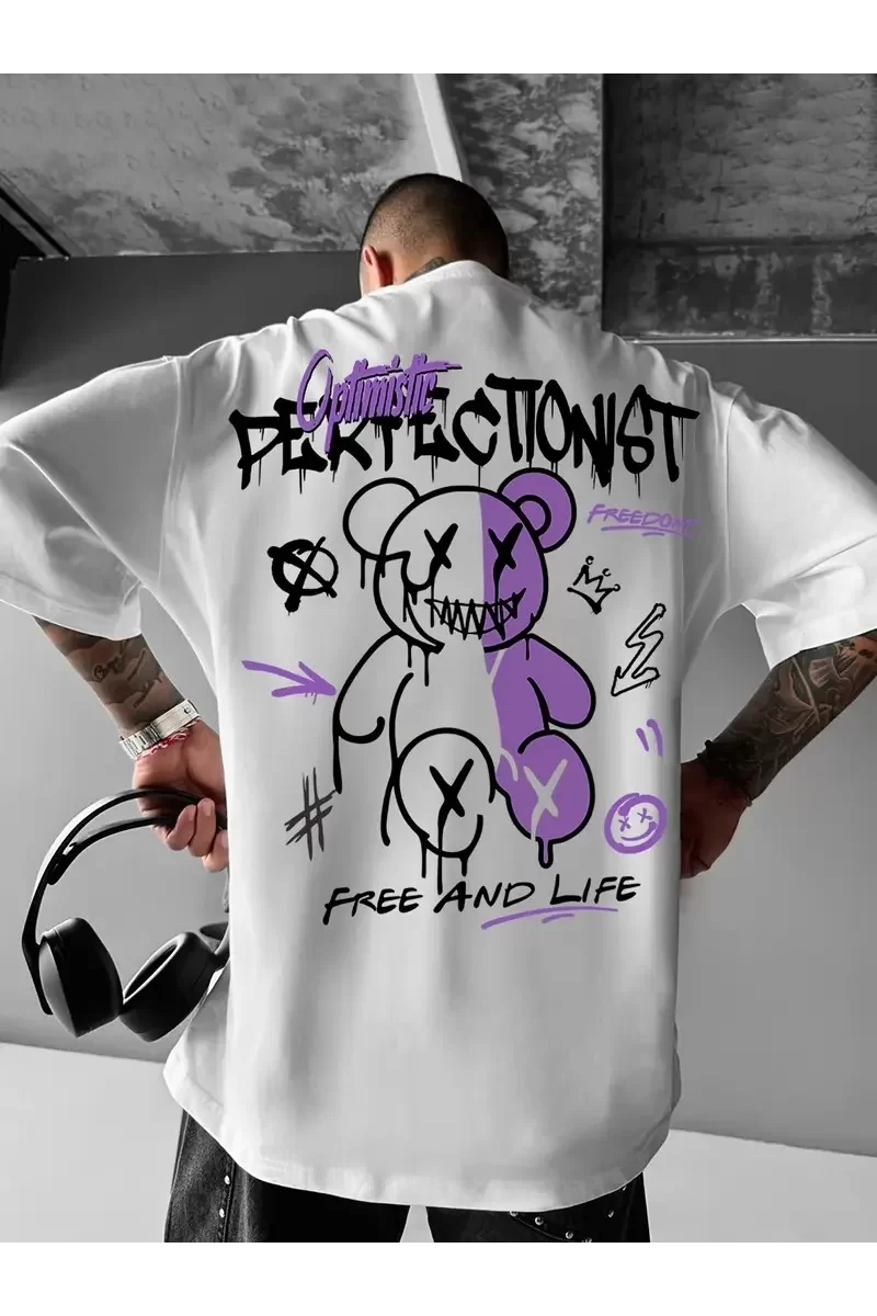 Oversize Grafik T-Shirt - Beyaz
