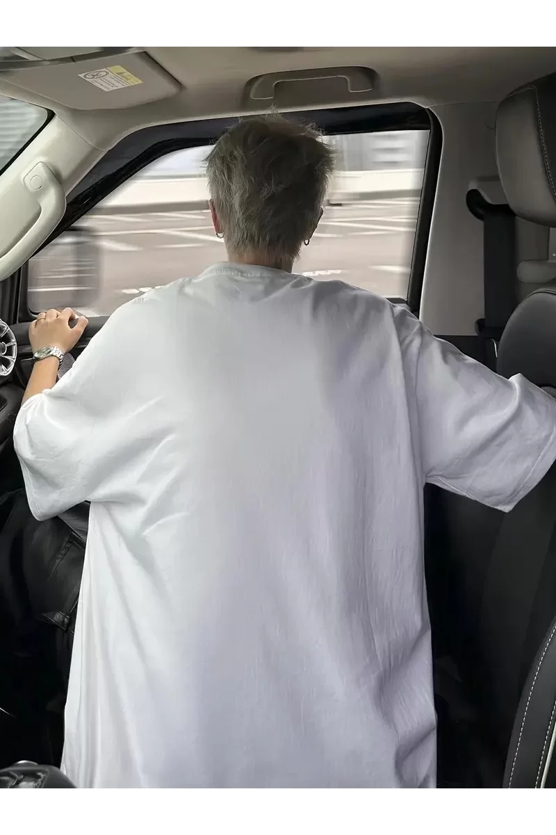 Oversize Baskı Grafik T-Shirt - Beyaz