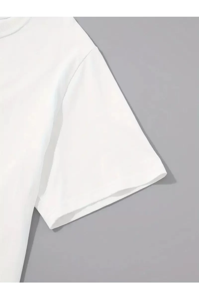 Oversize Bisiklet Yaka Sarj %1 Baskılı T-Shirt - Beyaz