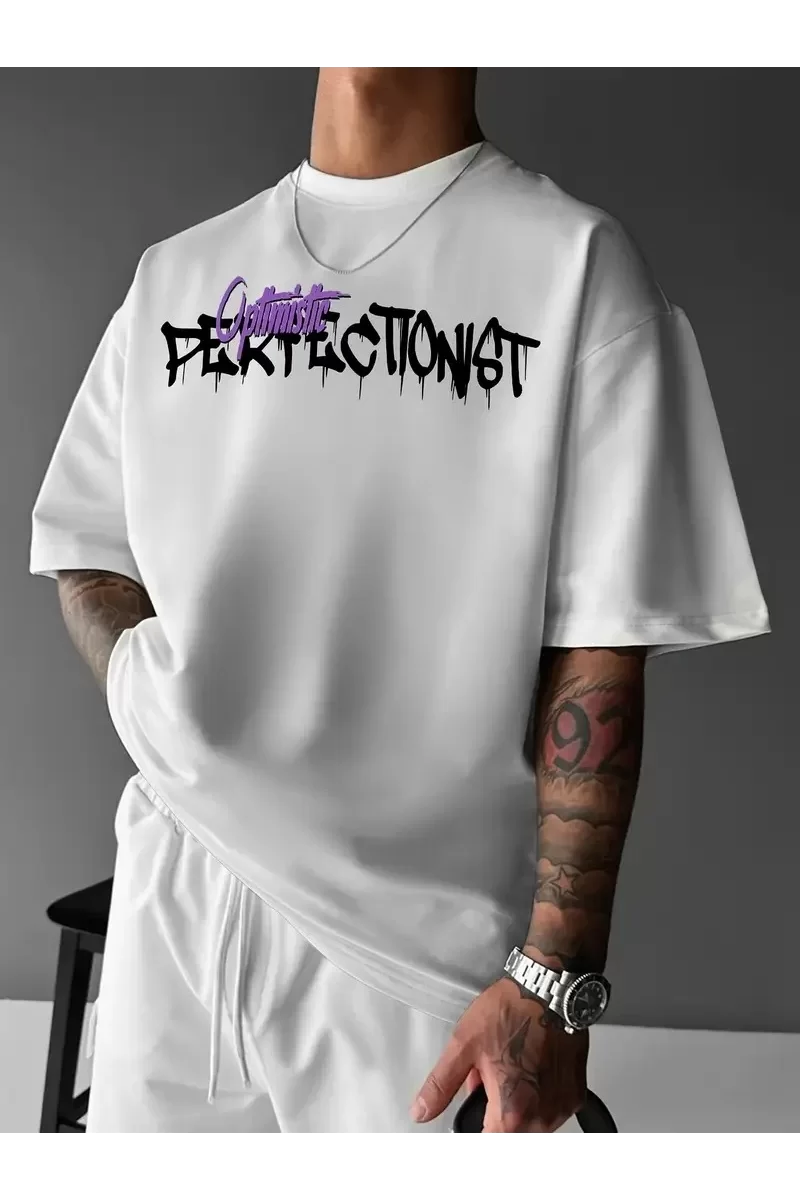 Oversize Grafik T-Shirt - Beyaz