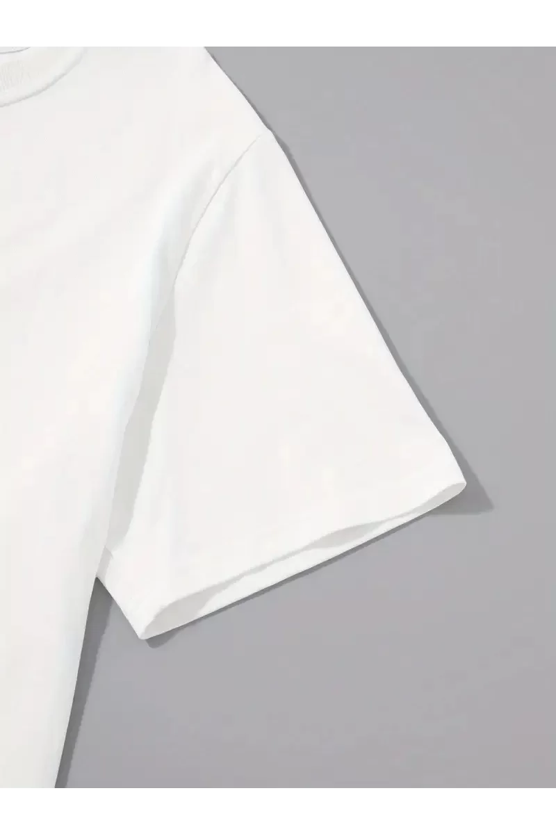 Oversize Bisiklet Yaka Uçak Baskılı T-Shirt - Beyaz
