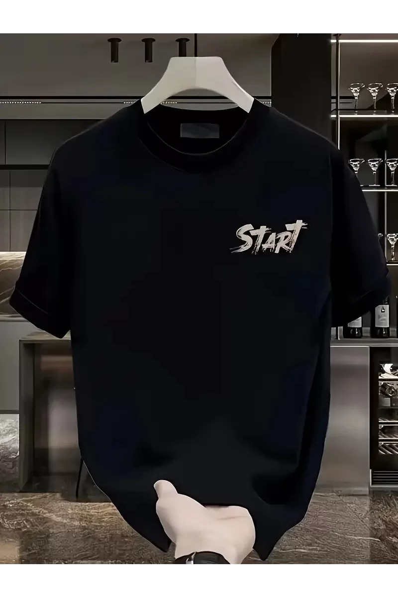 Oversize Bisiklet Yaka Start All Over Baskılı T-Shirt - Siyah