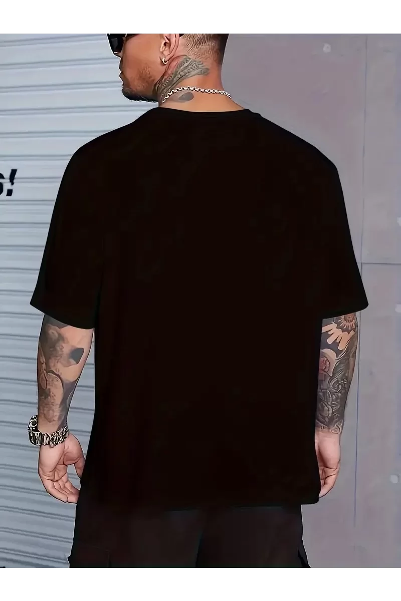 Oversize Bisiklet Yaka Gym Baskılı T-Shirt - Siyah