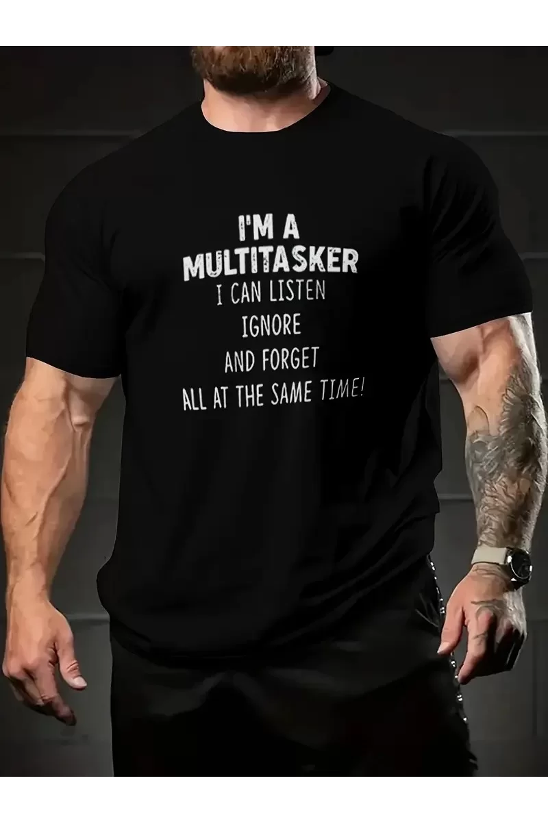 Multitasker Baskılı Oversize T-Shirt - Siyah