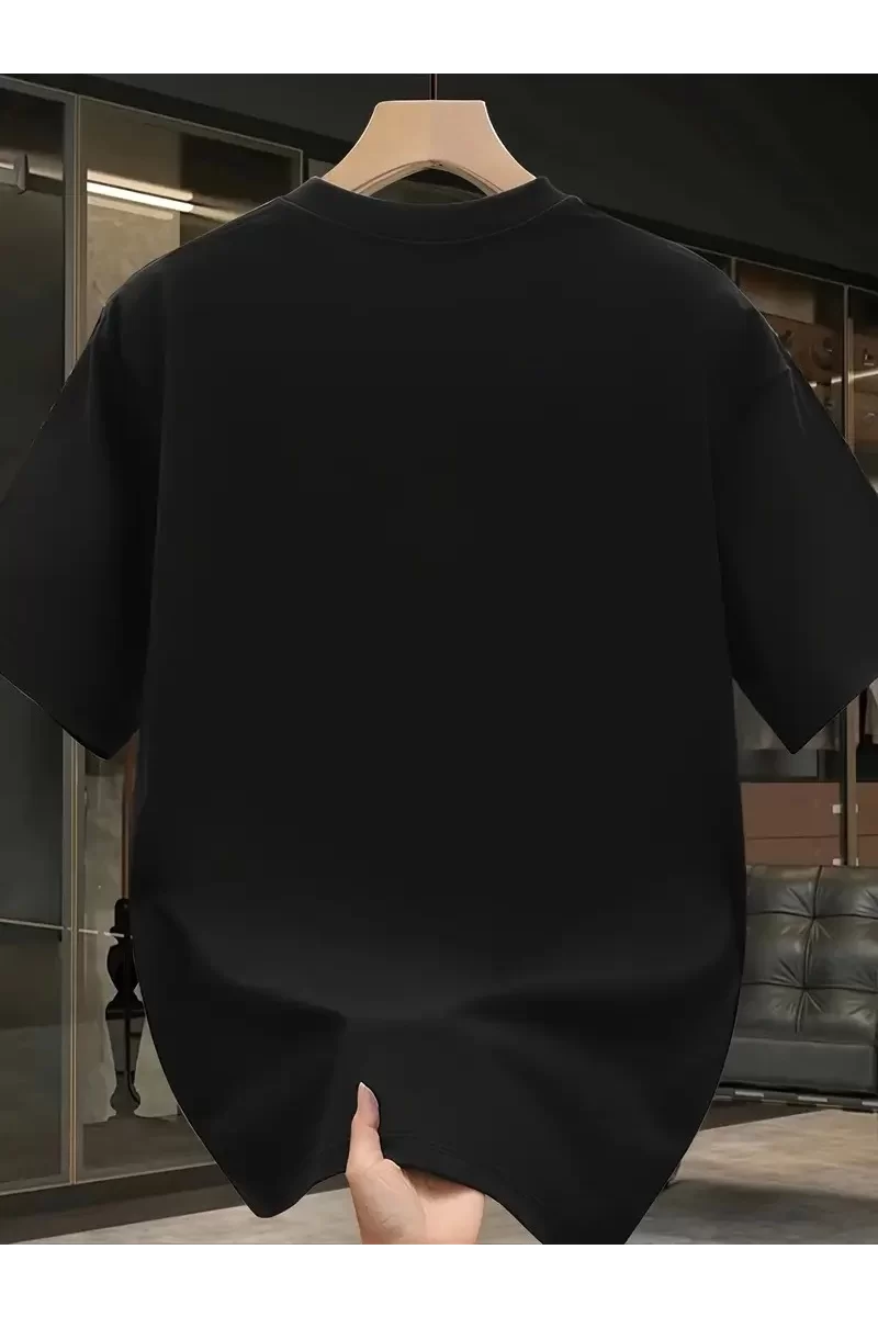 Oversize Pembe Panter Baskılı T-Shirt - Siyah