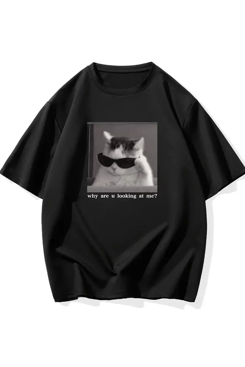 Komik Kedi Grafik T-Shirt - Siyah