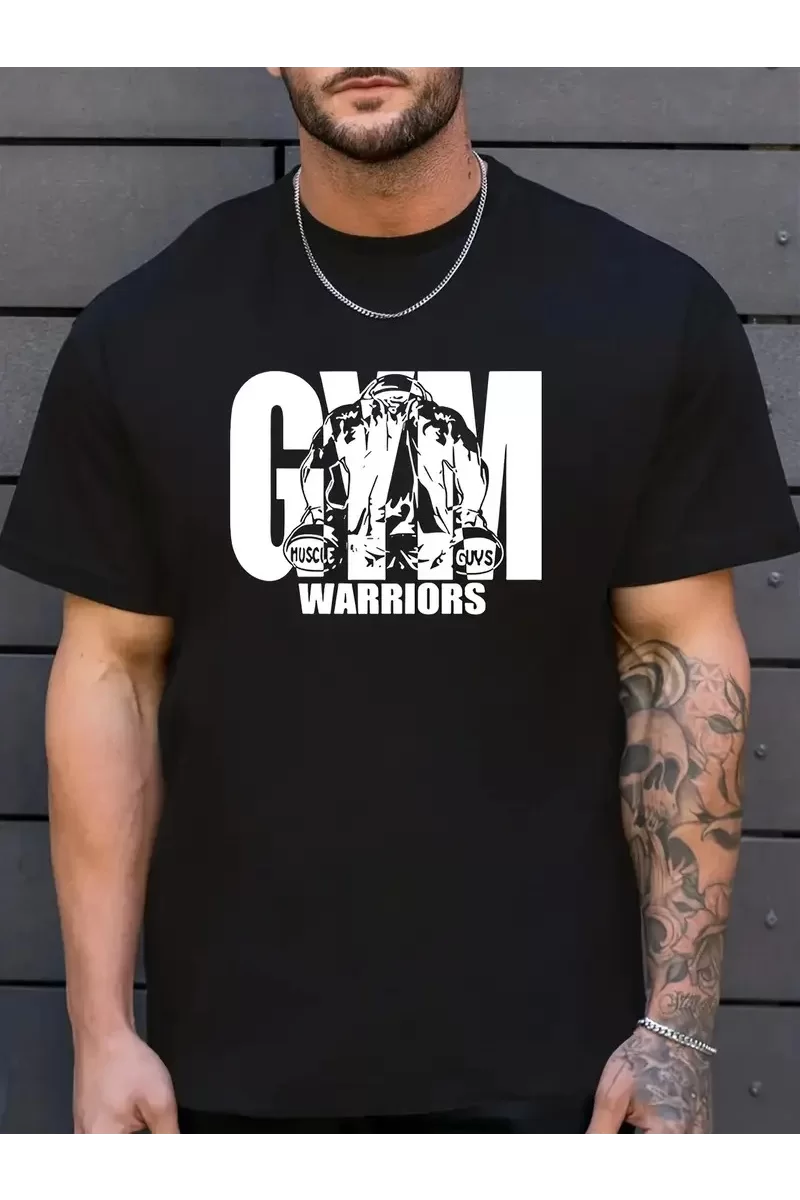 Oversize Bisiklet Yaka Gym Baskılı T-Shirt - Siyah