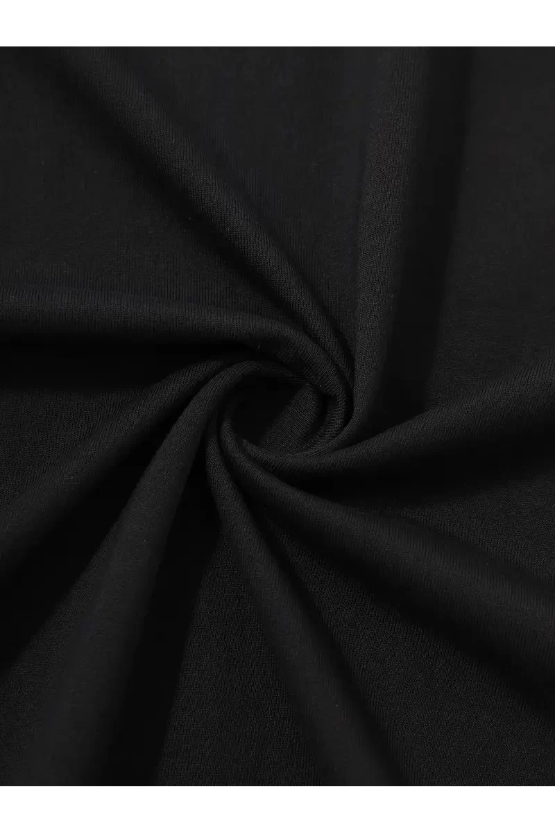 Oversize Bisiklet Yaka Uçak Baskılı T-Shirt - Siyah