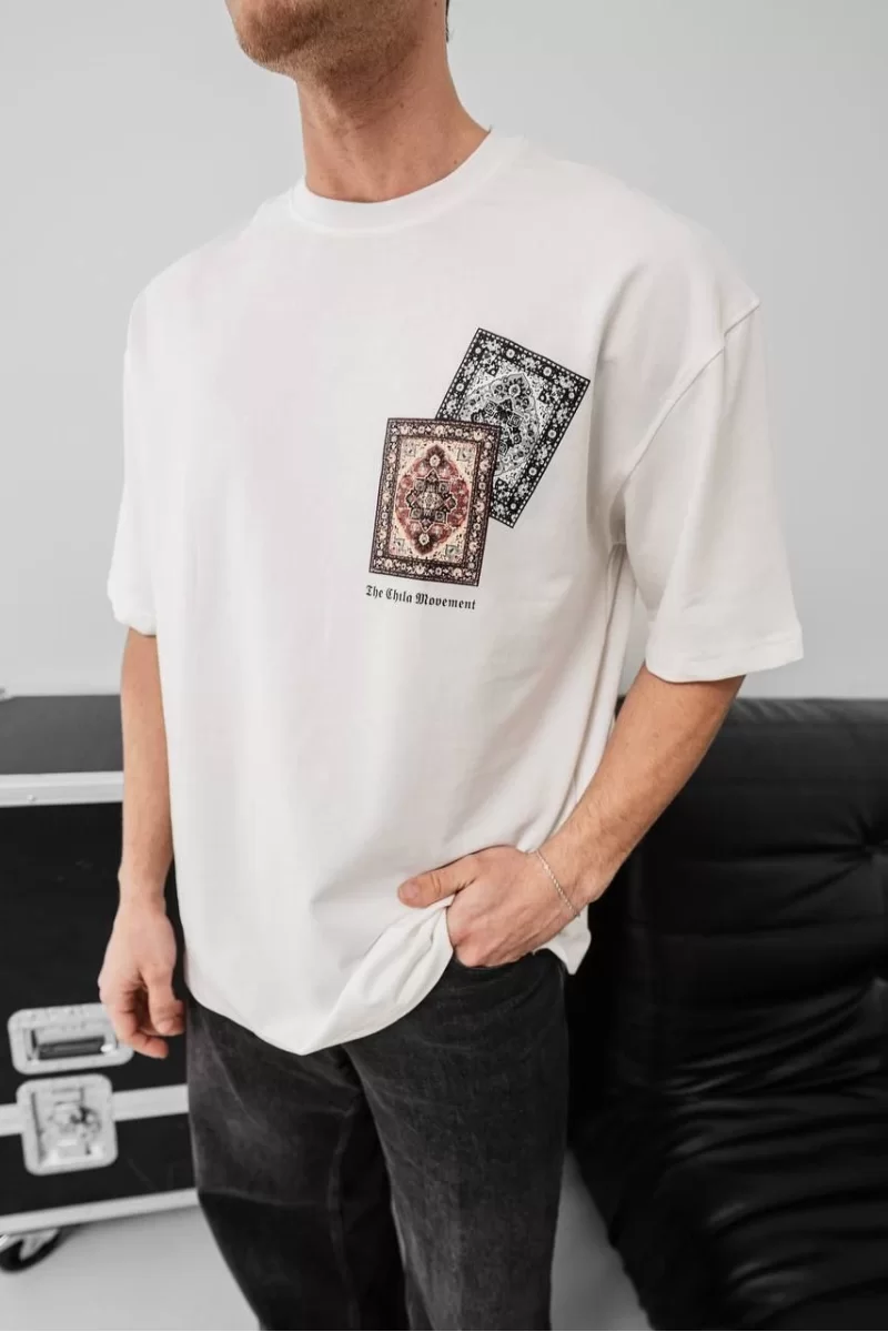 Baskılı Oversize T-shirt - Beyaz