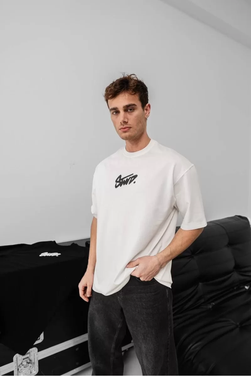 Baskılı Oversize T-shirt - Beyaz
