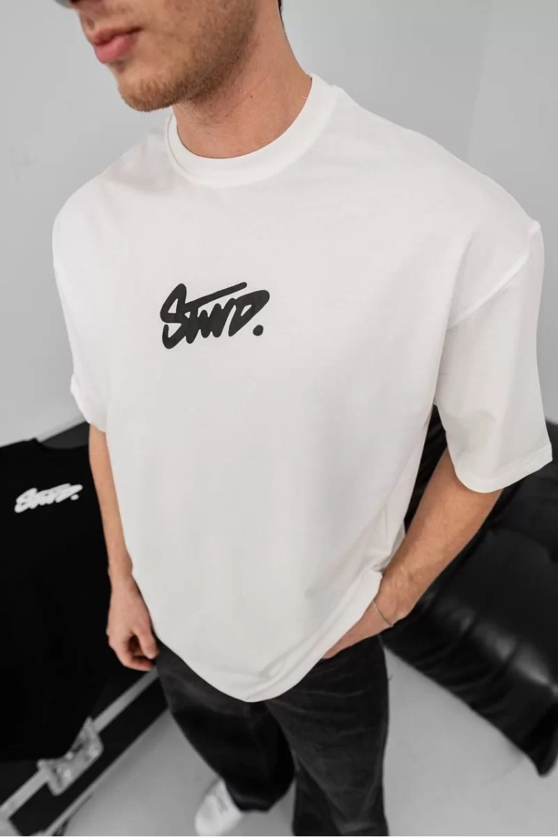 Baskılı Oversize T-shirt - Beyaz