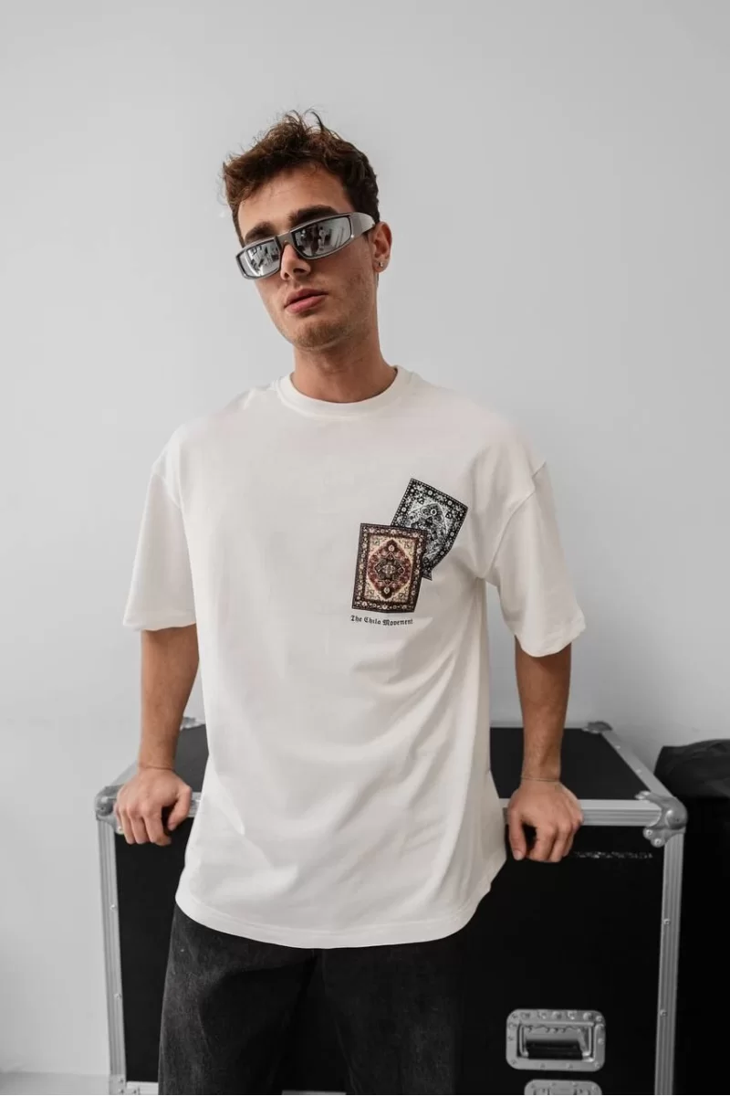 Baskılı Oversize T-shirt - Beyaz