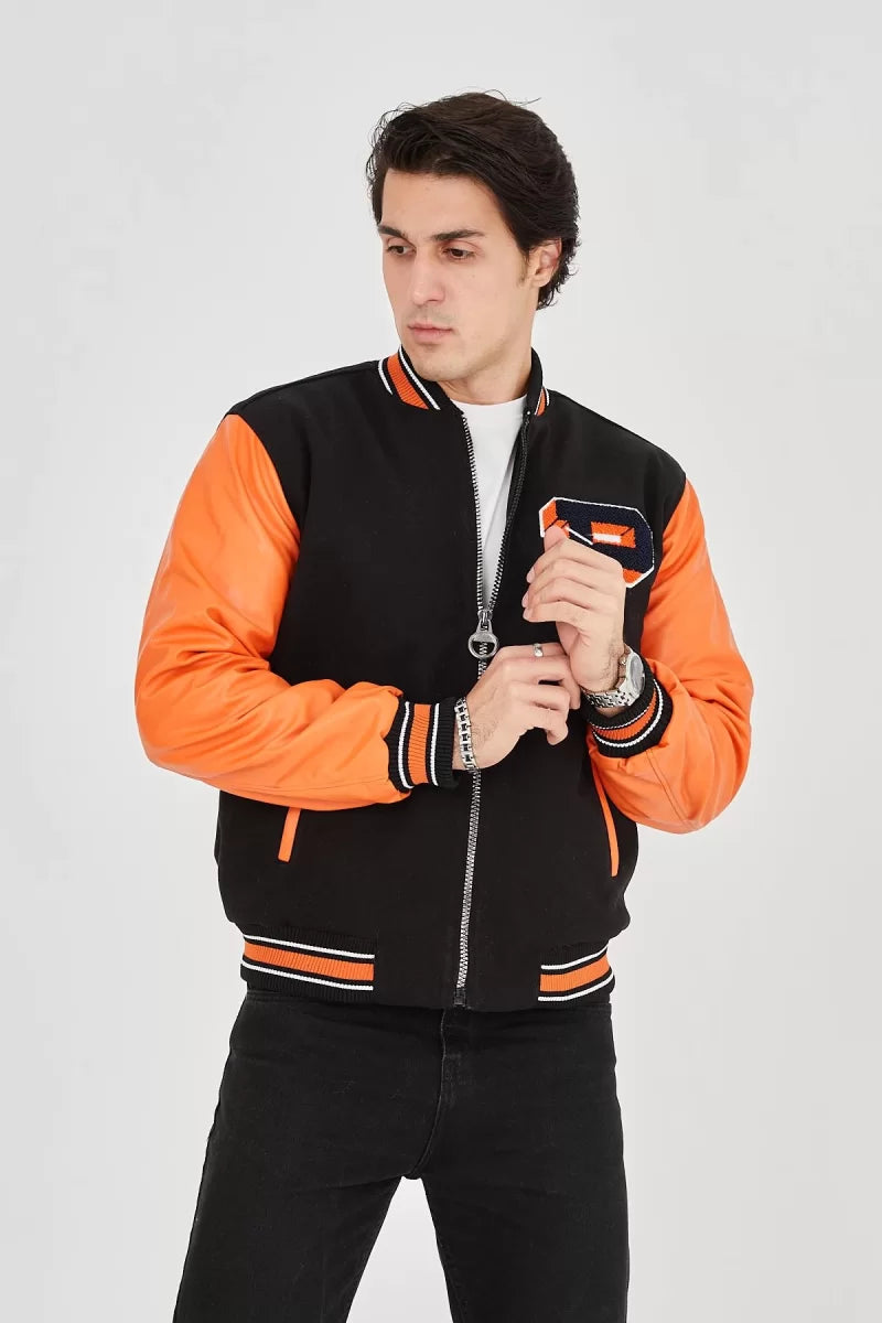 İçi Astarlı Peluş Yaka Vintage Ceket - Turuncu