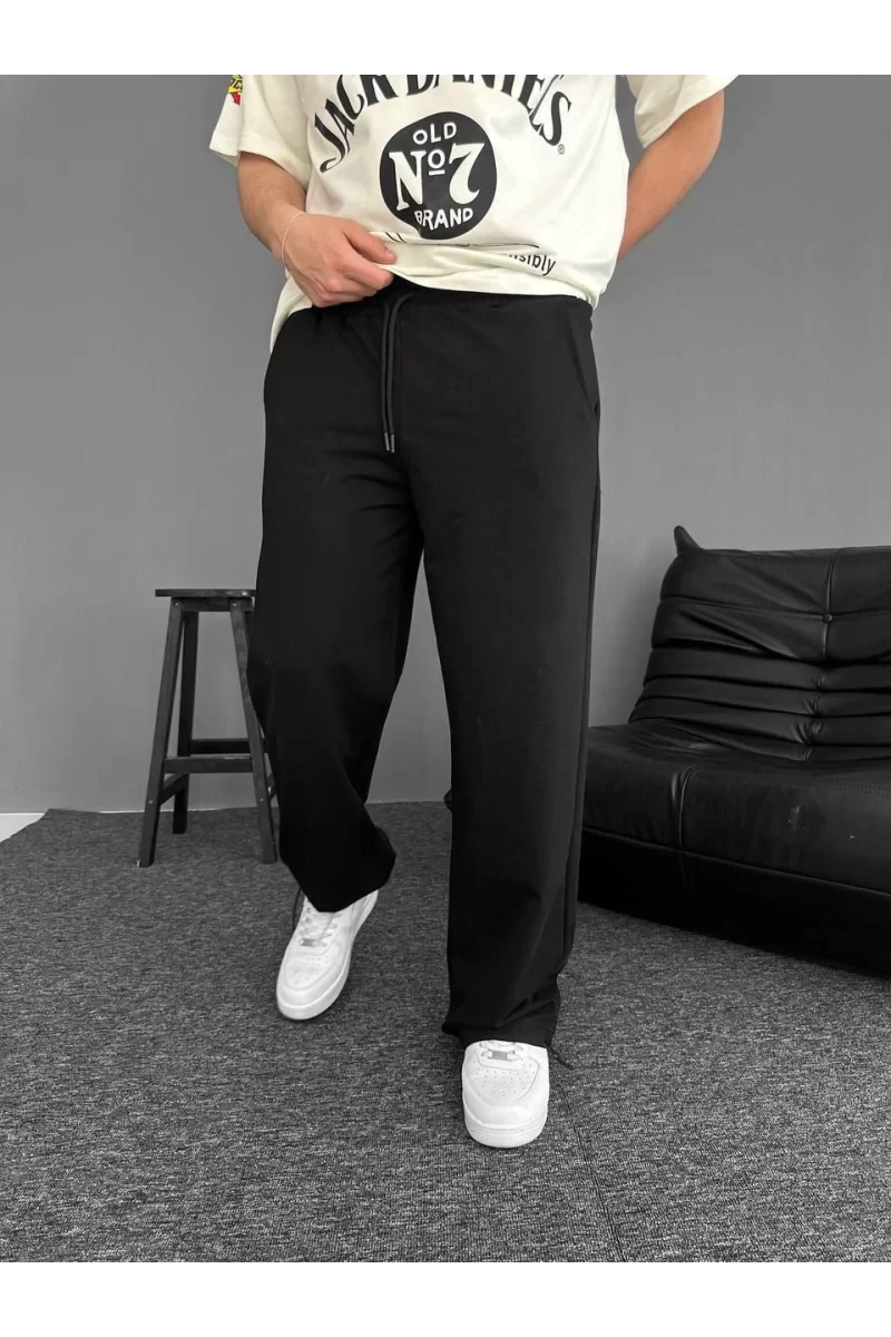 Beli Lastikli Boru Paça Baggy Eşofman Altı - Siyah