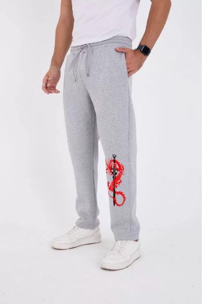 Üç İplik Baskılı Eşofman Pantolon - Gri