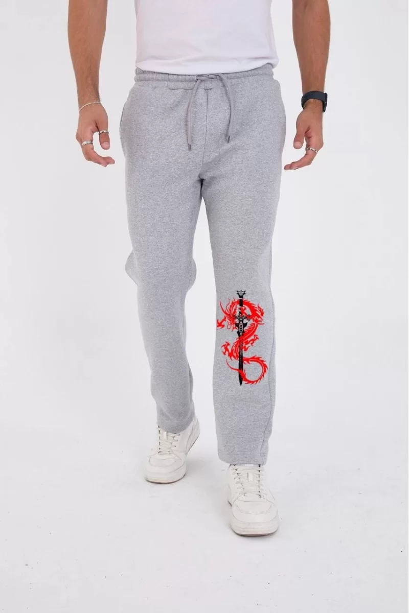 Üç İplik Baskılı Eşofman Pantolon - Gri